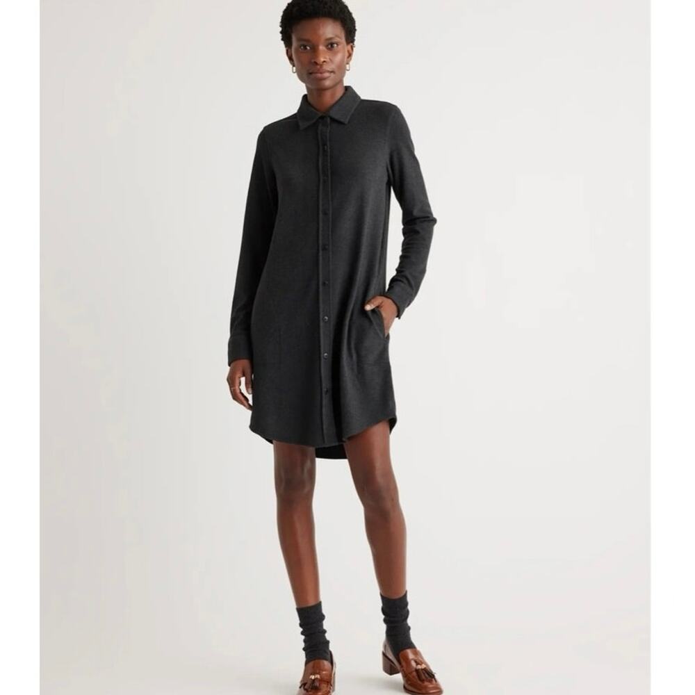Quince Stretch Sweater Fleece Shirt Dress in Black Size Medium NWOT